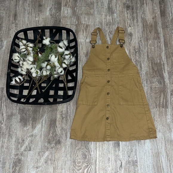 Hayden Kids Girl Patch Pocket Button Down Camel Overall Dress Size Large Stretch - Picture 2 of 6